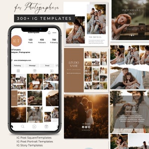 Puede incluir: Una colección de plantillas de publicaciones de Instagram para fotógrafos. Las plantillas presentan una variedad de estilos, que incluyen plantillas cuadradas, de retrato e historias. Las plantillas están diseñadas para ayudar a los fotógrafos a promocionar su trabajo y conectar con su audiencia.