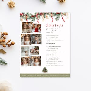 Szablon przewodnika cenowego na Boże Narodzenie, marketing fotograficzny, ulotka przewodnika cenowego, edytowalny szablon Canva, kolaż reklamowy Mini Session