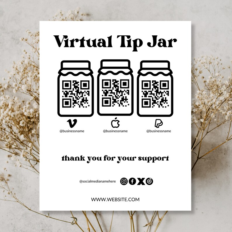 Printable Virtual Tip Jar Venmo Payment Sign, QR Code Sign Canva ...