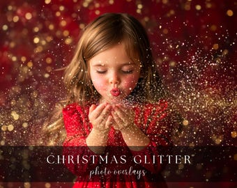 65 Christmas Glitter Photoshop Overlays, Blowing Glitter Photo Effect, Gold Glitter Overlay, Glitter Dust, Digital Download