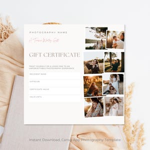 Modèle de chèque-cadeau photo, carte-cadeau modifiable, modèle de chèque-cadeau, bon pour une séance photo, certificat marketing imprimable