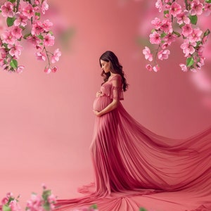 Spring Floral Frame Overlays for Composite Photography, Maternity Backdrop Overlays, Blurred Flower Branch PNG Overlays image 8