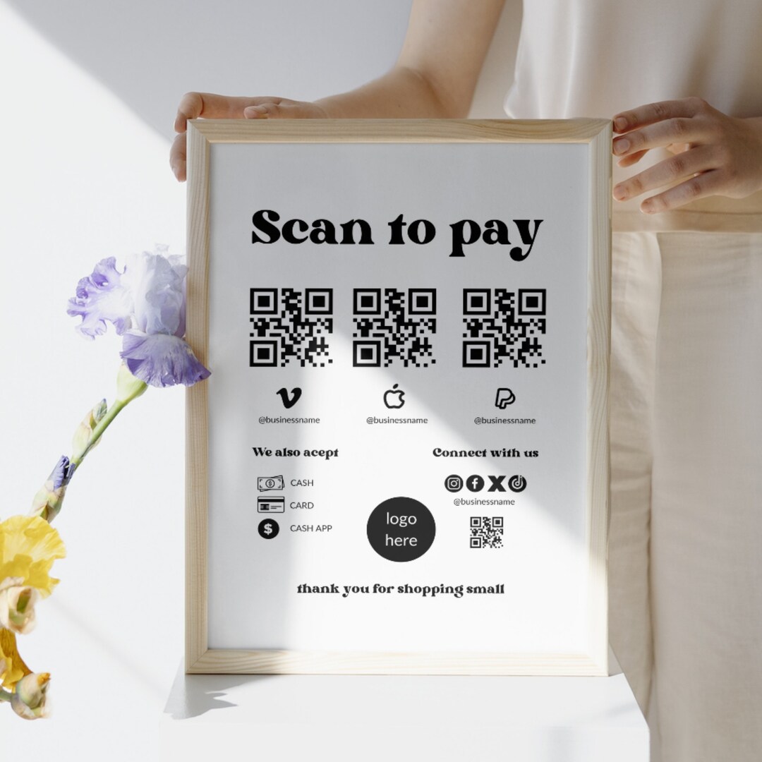 Editable QR Code Sign, Printable Payment Sign, Scan to Pay Template