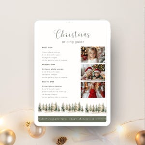 Kerstprijsgids fotografiesjabloon, fotograafmarketing, prijsgidsflyer, bewerkbare canvassjabloon, minisessie-advertentiecollage