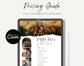 Plantilla de guía de precios para fotógrafos, lista de precios, folleto de precios de minisesiones familiares, descarga instantánea
