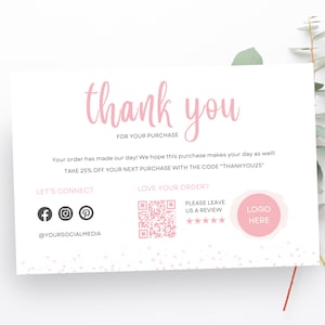 Editable Small Business Thank You Card Template Printable Thank You For Your Purchase Card Cute Small Business Package Insert Card