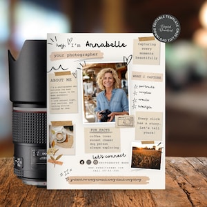 Modello per la pagina "Chi sono" per fotografi / Layout Instagram in stile doodle / Modello Canva modificabile / Download digitale