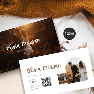 Boho Business Card Template for Photographers, Qr code, Canva Template, Horizontal Business Card, Marketing Brochure