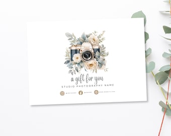 Photography Gift Certificate Canva Template: Printable Photo Session Gift Card (7x5in)