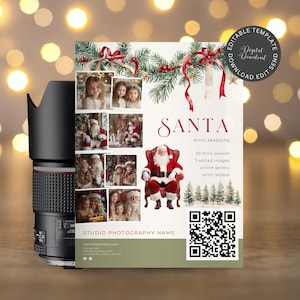 Mini sessione di Babbo Natale, volantino fotografico per marketing natalizio, modello modificabile, collage fotografico, post sui social media, mini vacanze