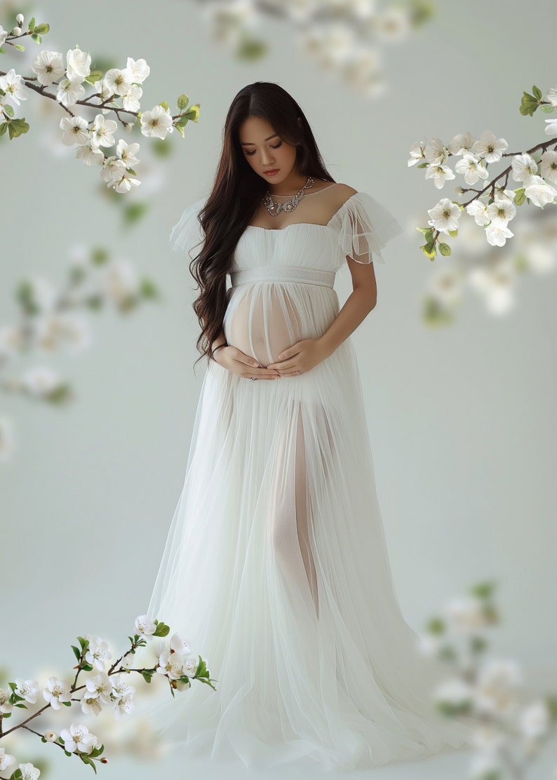 Spring Floral Frame Overlays for Composite Photography, Maternity Backdrop Overlays, Blurred Flower Branch PNG Overlays image 6