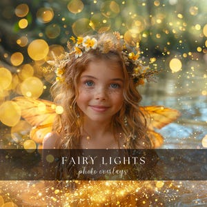 Fairy Lights Photoshop Overlays for Composite Photography, Twinkle Bokeh, Gold Glitter Backdrop, String Light Background, Christmas Bokeh