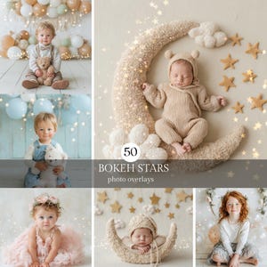 Gold Bokeh Stars Photo Overlays: Photoshop Effects (Digital Download)