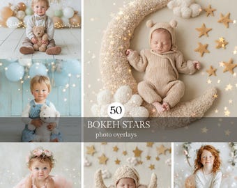 Gold Bokeh Stars Photo Overlays: Photoshop Effects (Digital Download)