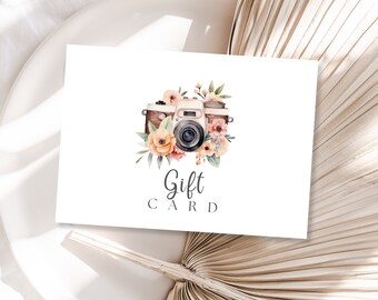 Photography Gift Certificate Canva Template: Floral Camera Design (Digital Download)