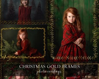 Gold Christmas Frames PNG Photo Overlays, Photoshop Overlays, Digital Download
