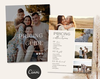 Plantilla de lista de precios de fotografía: Guía de precios para familias (Plantilla de Canva)