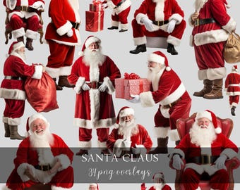 Santa Claus PNG Clipart Overlays: Christmas Photo Editing (Digital Download, 300 dpi, 3600 px )