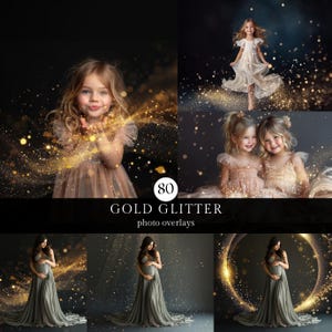 80 Gold Glitter Photo Overlays Photoshop Effect for Composite Photography, Glitter Dust, Blowing Bold Glitter, Bokeh Backdrop