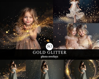 80 Gold Glitter Photo Overlays Photoshop Effect for Composite Photography, Glitter Dust, Blowing Bold Glitter, Bokeh Backdrop