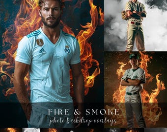 Fire and Smoke Digital Backdrops: Sports & Senior Photography Overlays (Digital Download)