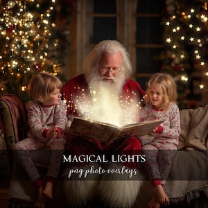 50 Magic Christmas Light Photoshop Overlays, Fairy Lights, PNG Photo Overlay, Christmas Backdrop, Gift Box Light, Digital Photo Prop