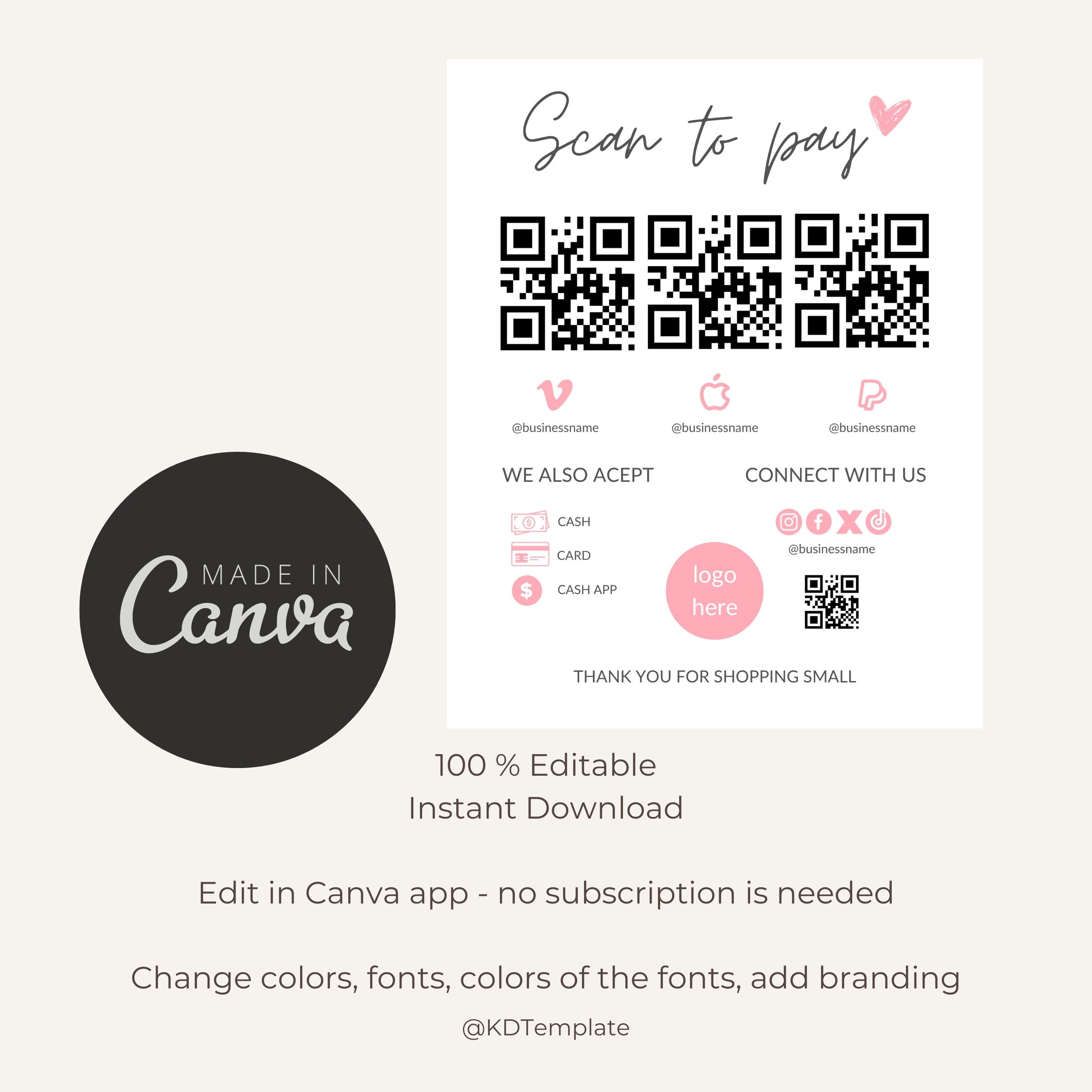 Editable Qr Permit Scan Editable QR Code Sign, Printable Payment Sign, Scan to Pay Template ...