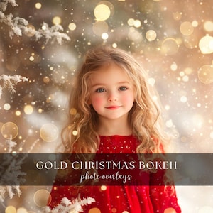 Gold Christmas Bokeh Photo Effect Photoshop Overlays for Composite Photography, Fairy Lights, Christmas Backdrop, Magical Holiday Lights