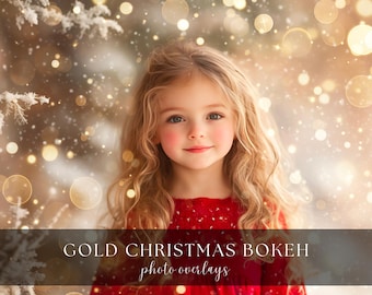 Gold Christmas Bokeh Photo Effect Photoshop Overlays for Composite Photography, Fairy Lights, Christmas Backdrop, Magical Holiday Lights