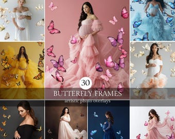 Butterfly Frame Overlays for Composite Photography, Maternity Backdrop Overlays, Butterfly PNG, Photoshop Overlays, Summer Overlay
