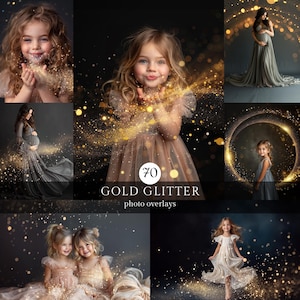 70 Gold Glitter Photo Overlays Photoshop Effekt für zusammengesetzte Fotografie, Glitzerstaub, Blow Bold Glitter, Bokeh Hintergrund