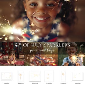 May include: A set of 12 digital overlays featuring sparkling fireworks in various arrangements. The overlays are perfect for adding a festive touch to photos taken on the 4th of July or other patriotic celebrations.
