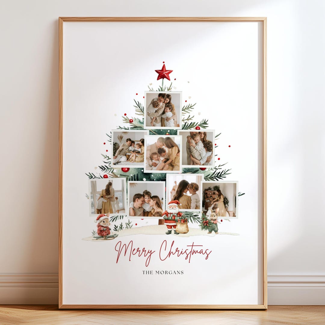 Rustic Christmas Tree Poster Photo Collage Editable Template Digital ...