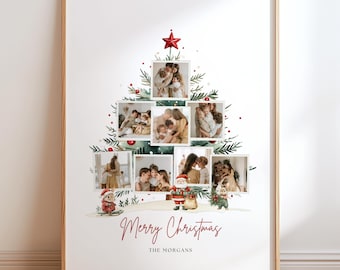 Modello modificabile per collage fotografico di poster di albero di Natale rustico, download digitale