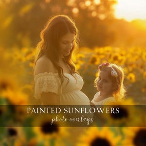 Painted Sunflowers Photoshop Overlays Floral Frames FREE Digital Backdrops Photography Composite Overlays BUNDLE Blurred Summer Flowers
