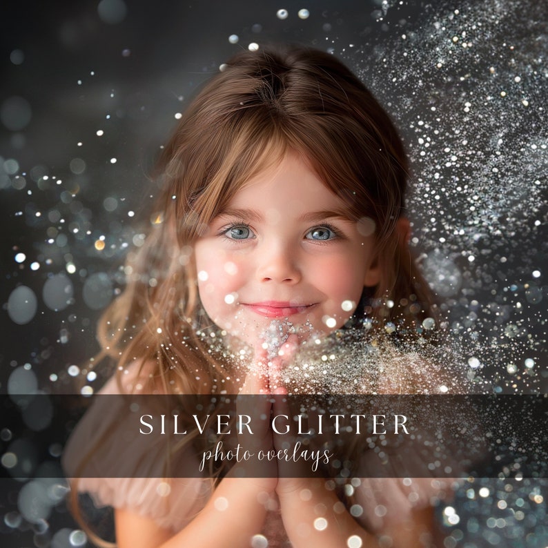 42 Silver Glitter Photo Overlays Photoshop Effect for Composite Photography, Glitter Dust, Blowing Glitter, Bokeh Backdrop
