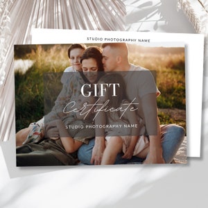 Modèle de certificat-cadeau de photographe Carte-cadeau de photographie Carte-cadeau pour photographe Bon de photographie Modèle modifiable Canva