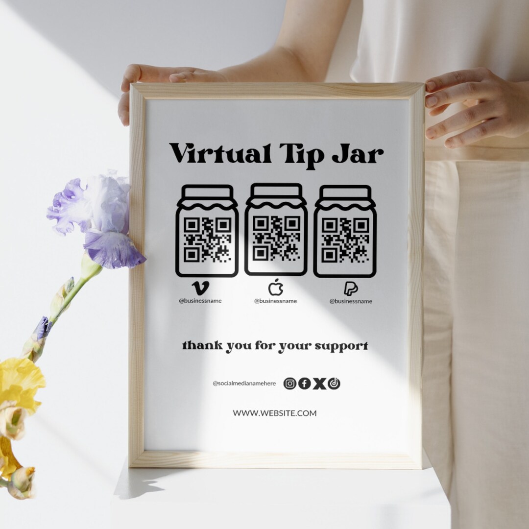 Printable Virtual Tip Jar Venmo Payment Sign, QR Code Sign Canva ...