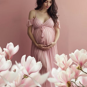 Spring Floral Frame Overlays for Composite Photography, Maternity Backdrop Overlays, Blurred Flower Branch PNG Overlays image 4