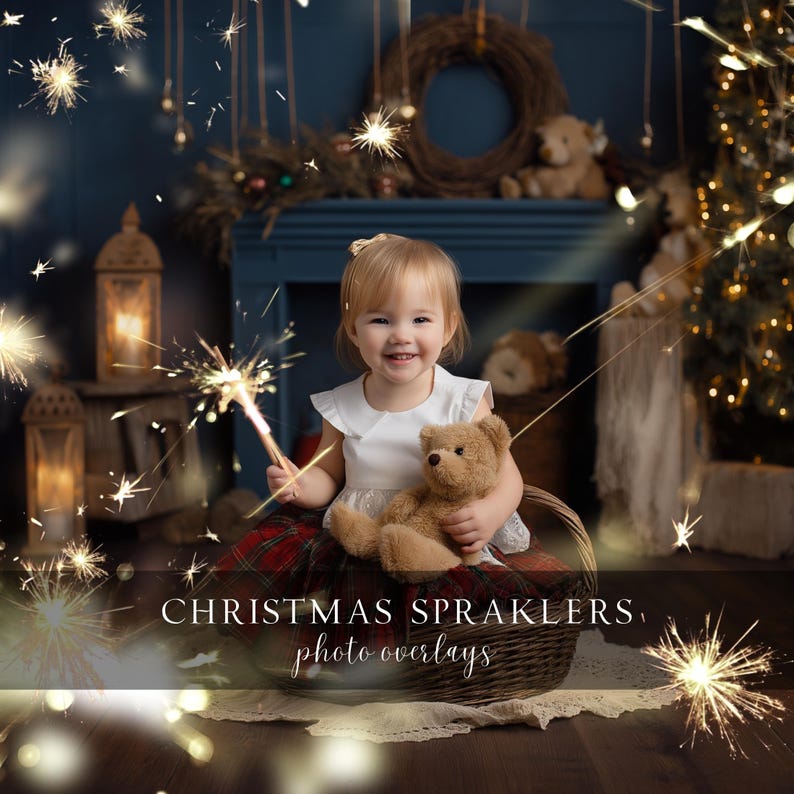 Christmas Sparklers PNG Photo Overlays for Composite Photography Light Photoshop Effect Digital Instant Download image 1