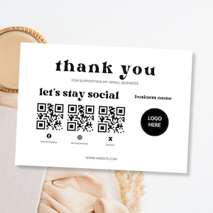 Business Dankeschön Karte bearbeitbar, QR Code Card Canva Template, Small Business Packungsbeilage Karte