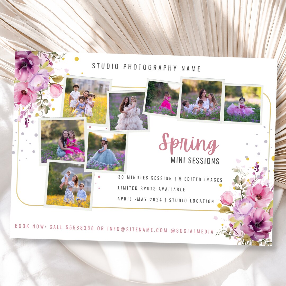 Spring Mini Session Template: Watercolor Floral, Editable Canva ...