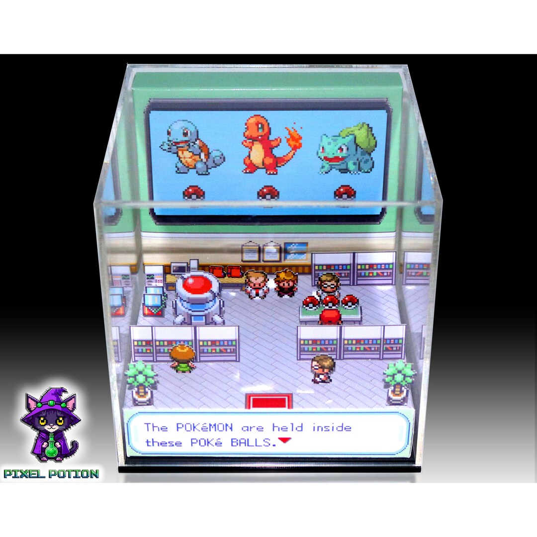 POKEMON Red Blue GEN 1 Oak Lab Deluxe Size 15cm X 5cm Game Cube Display ...