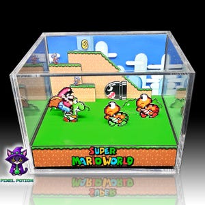 Super Mario World Cube Diorama - Rectangle Deluxe Size - 16.5cm x 10cm x 9.5cm - Game Cube Display - Gift for Gamer Shadow box
