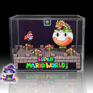 Super Mario World Bowser Battle Cube Diorama - Rectangle Deluxe Size - 16.5cm x 10cm x 9.5cm - Game Cube Display - Gift for Gamer Shadow box