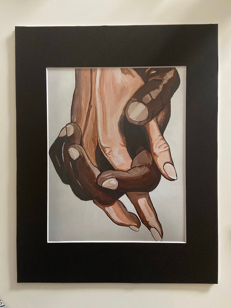 Artist Print Black and White Holding Hands Interracial Art Etsy