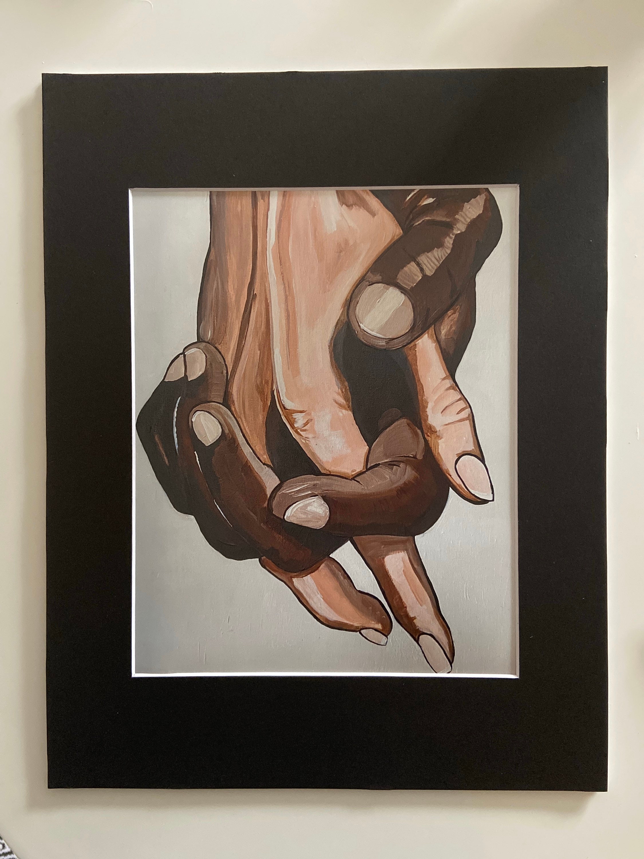 Artist Print Black and White Holding Hands Interracial