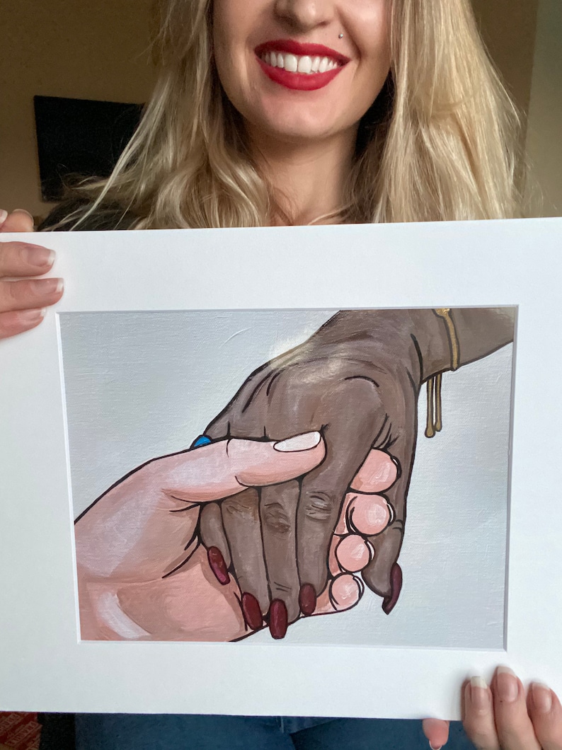 Artist Print Black and White Holding Hands Interracial Art Etsy