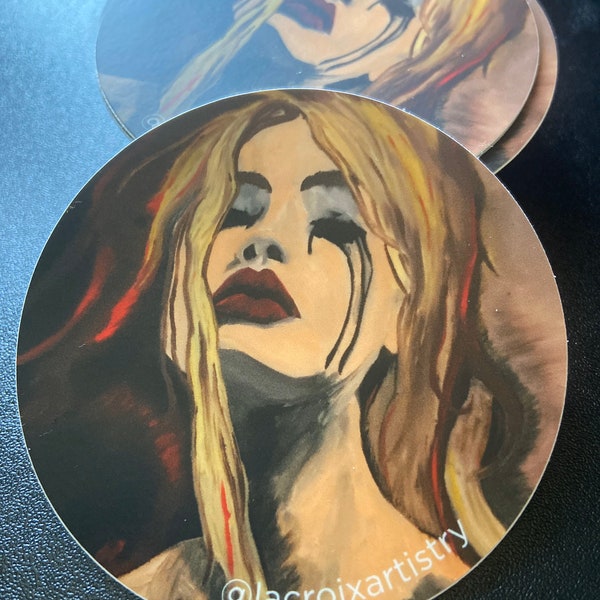 Sexy woman crying 3” circle sticker romantic Cry Pretty