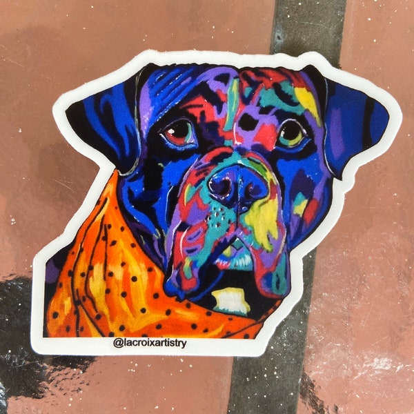 Dog Stickers Vibrant Hypercolor dog puppy pet portrait sticker Meatball LaCroix Artistry American staffordshire boxer